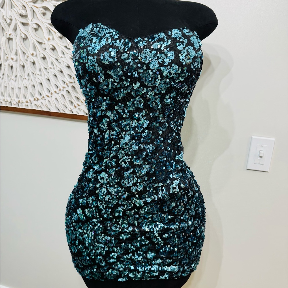 As U Wish Black and Blue Sequin Mini Dress